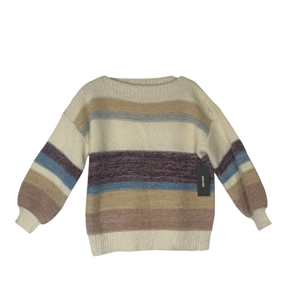 Be Cool women's small medium sweater pullover fuzzy stripe new cream neutral